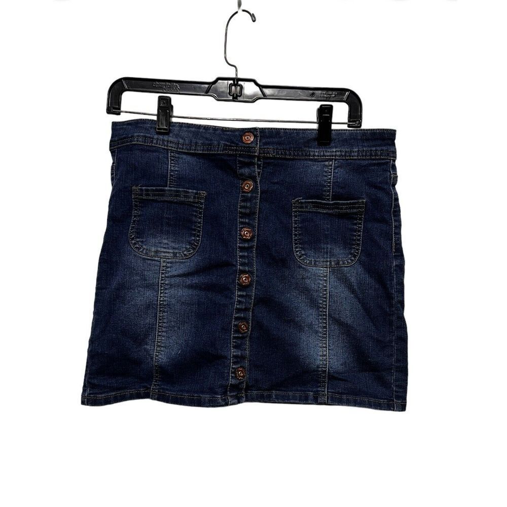 Red Camel Womens‎ Button Front Denim Mini Skirt Dark Wash Blue Size 11